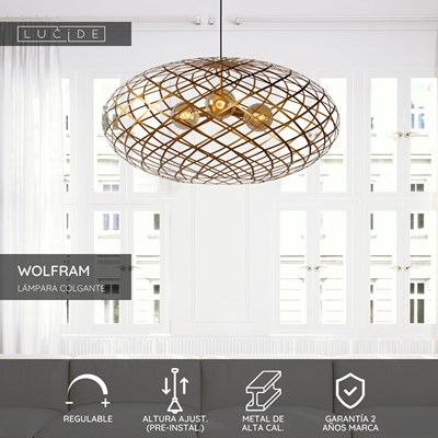 Lucide WOLFRAM - Lámpara colgante - Ø 100 cm - 3xE27 - Oro mate / Latón